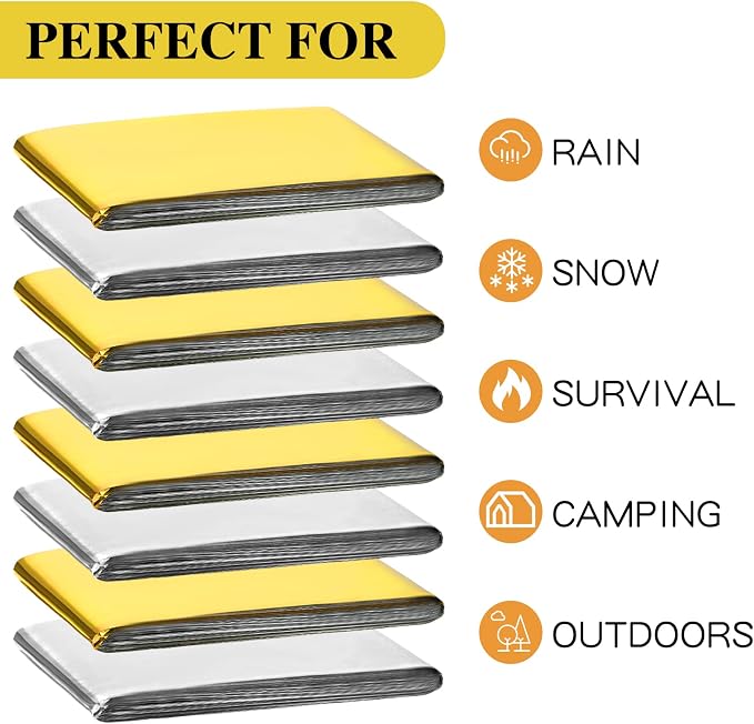 Macarrie 100 Pack Emergency Thermal Blankets Silver Foil Survival Blanket Kit - Image 4