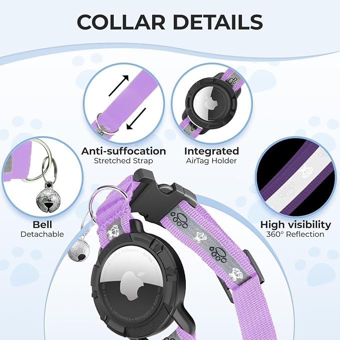 Breakaway AirTag Cat Collar, Reflective Cat Tracker Collar - Image 5