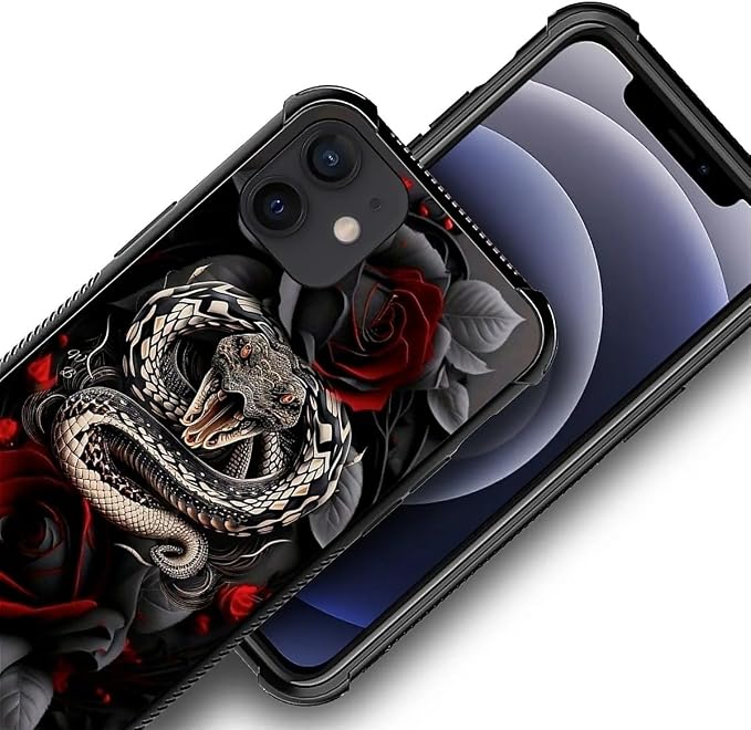 for iPhone 12 Mini Case, Entwined Rose Snake Pattern Graphic Design Girl Boy - Image 3