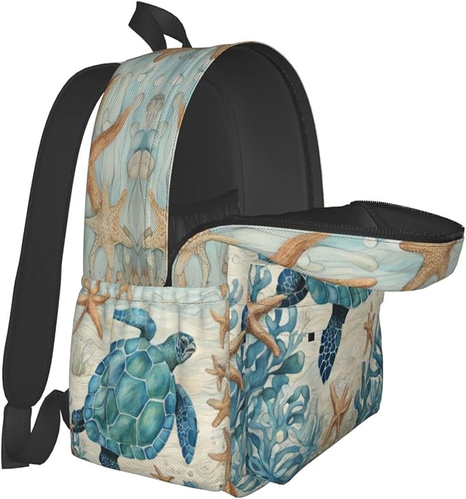 cfpolar 17 Inch Backpack Vintage Sea Turtle Starfish Laptop Bag Shoulder Bag - Image 8
