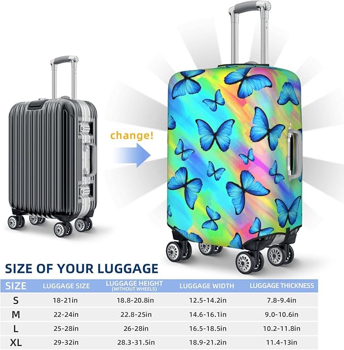 Butterfly Print Elastic Luggage Cover, Colorful Rainbow Suitcase Protector - Image 6