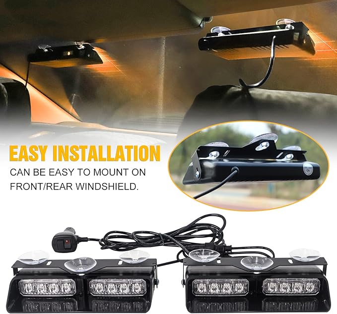 XRIDONSEN Amber 2 in 1 Emergency Dash Strobe Lights Interior Windshield Lights - Image 4