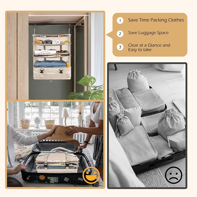Surblue Hanging Closet Storage Bag Collapsible 3-Shelf Washable Oxford Fabric - Image 4