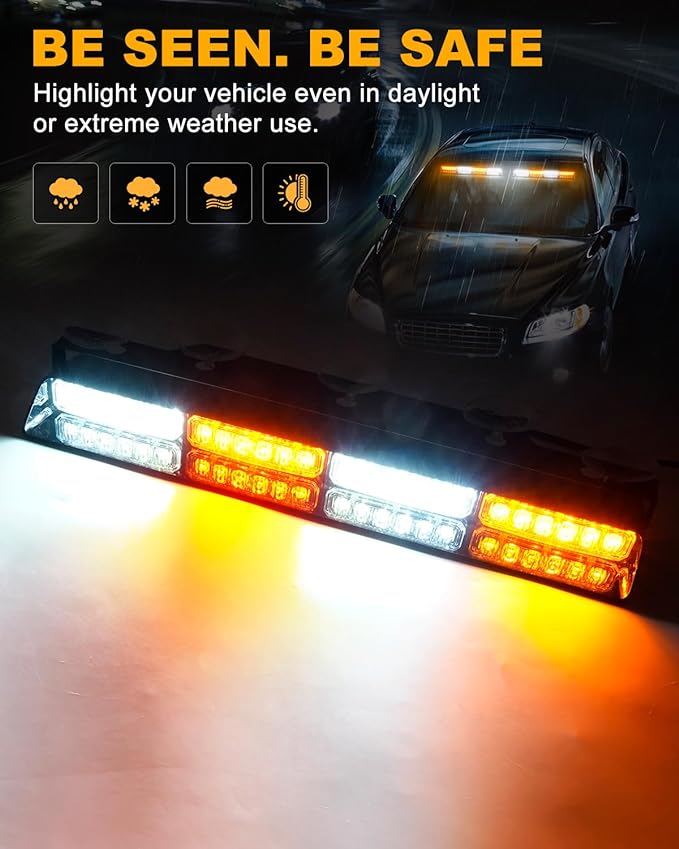 HLauto 6Z4J Emergency Dash Strobe Lights: 2x16.8 inch Amber White Safety Lights - Image 3