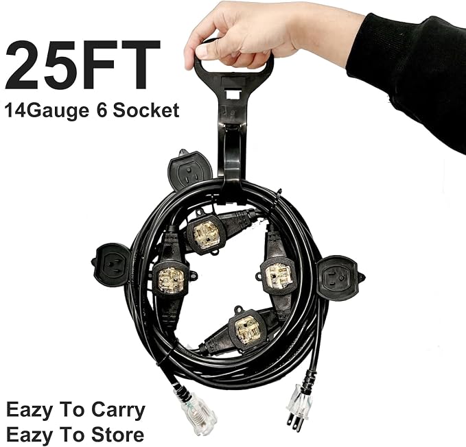 oviitech 25FT Power Extension Cord 3 Prong, 14 Gauge SJTW 5-15R Male Plug to - Image 3