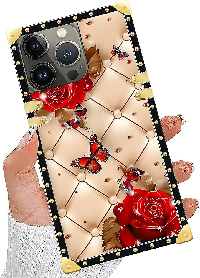 Compatible with iPhone 13 Pro Case, Shining Red Rose Butterfly Leather - Image 5