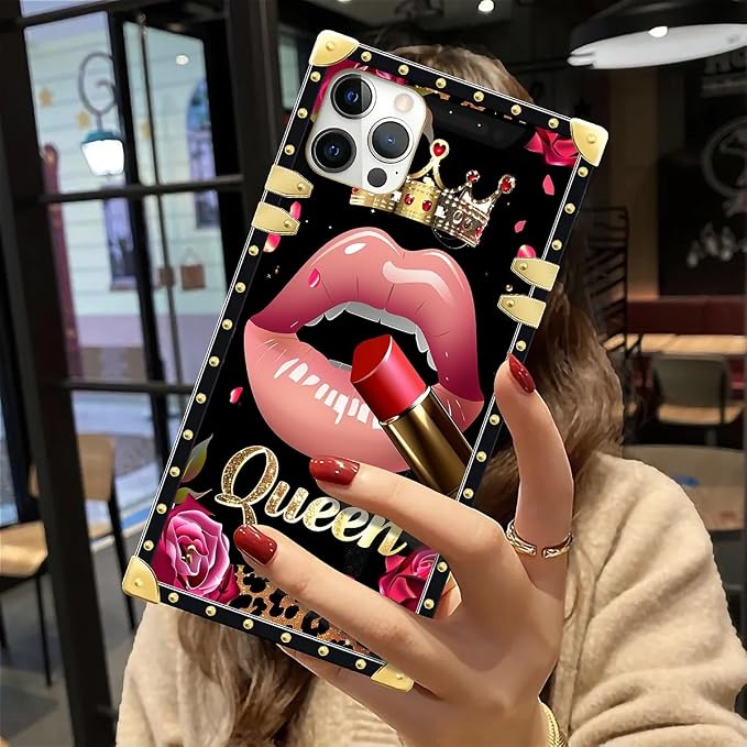 Compatible with iPhone 12 Case, Glitter Red Rose Queen Leopard Lipstick Luxury - Image 6