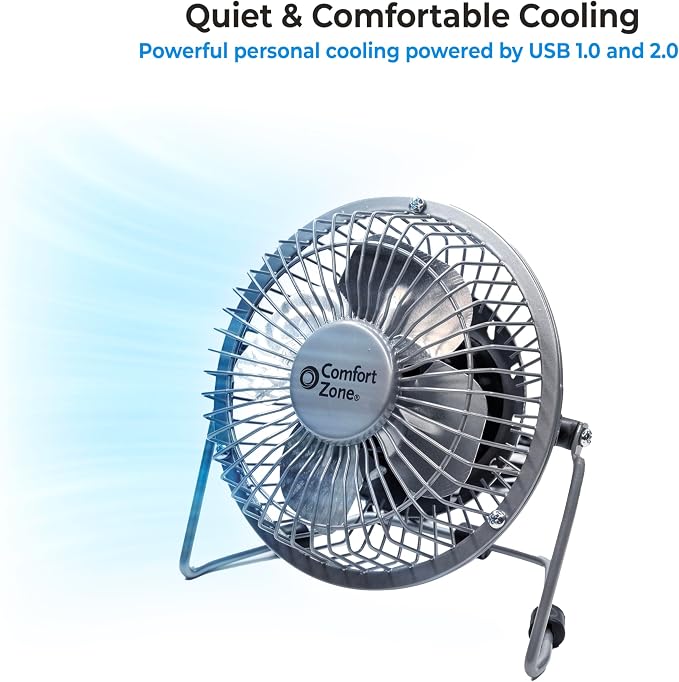 Comfort Zone 4-inch All-Metal Mini Desk Fan – High Velocity Portable USB Fan - Image 7