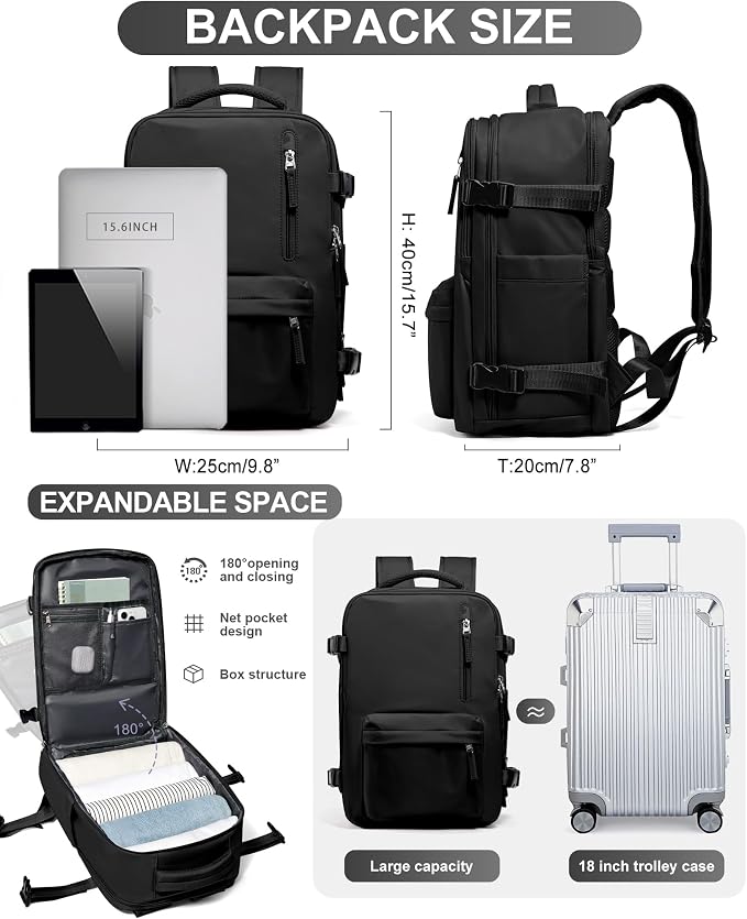 WONHOX Large Travel Backpack Carry on Flight Approved Laptop Work Business - Image 3