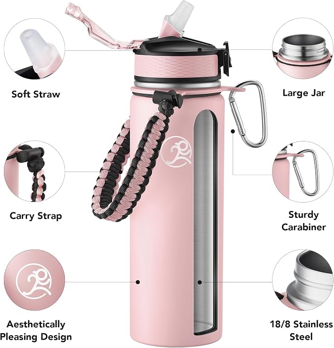 GOSWAG Insulated Sports Water Bottle, 24oz 2 Lids, Stainless Steel Water Bottles - Image 3