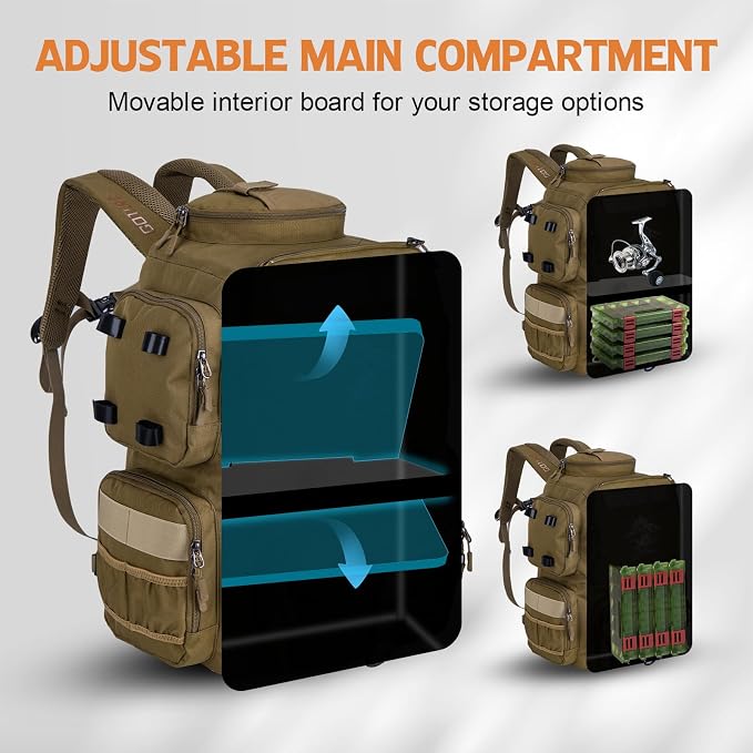Goture Fishing Backpack, 58L 900D Water-Resistant Insulated Tackle Backpack - Image 3