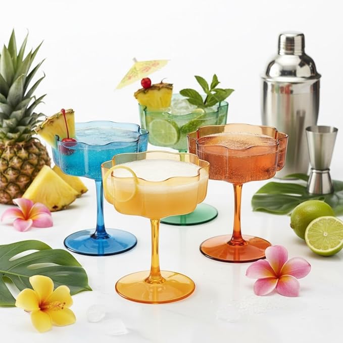 Khen Shatterproof Acrylic Flower Wavy Vintage Art Deco Martini, Champagne & - Image 6