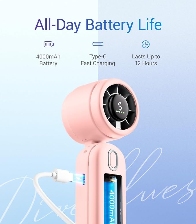 Diveblues Handheld Fan, 30ft/s Mini Portable Turbo Fan, 4000mAh Personal Fan - Image 4