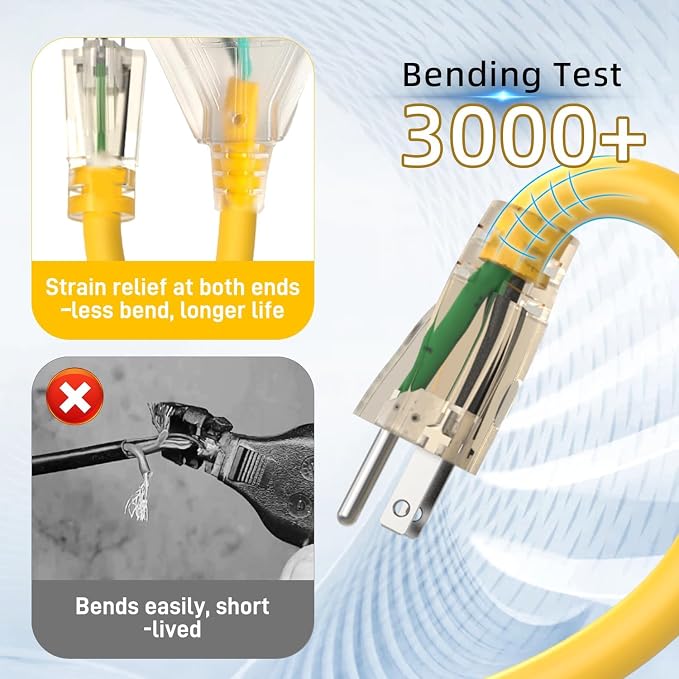 12FT 12 Gauge Heavy Duty Outdoor Extension Cord Waterproof - Image 3