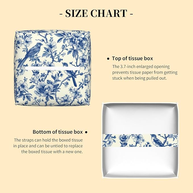 Tissue Box Cover Square, Vintage Floral and Blue Bird Tissue Box Holder - Image 3