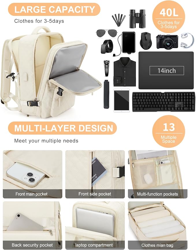 WONHOX Large Travel Backpack Carry on Flight Approved Laptop Work Business - Image 7