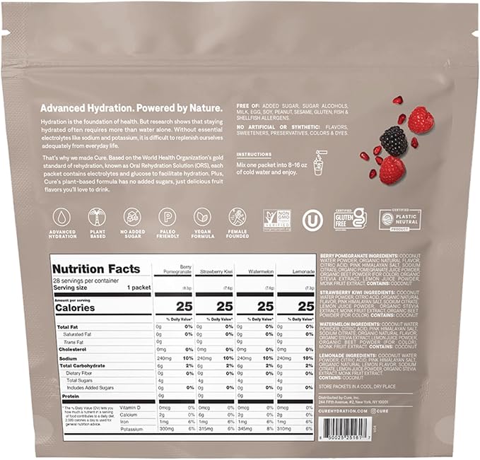 Cure Hydration | Plant-Based Electrolyte Drink Mix | No Added Sugar | FSA-HSA | - Image 2