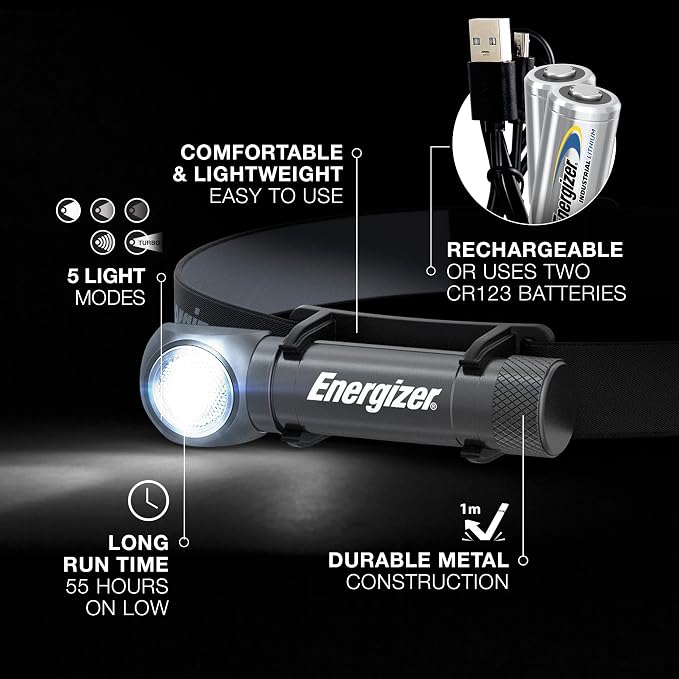 Energizer LED Headlamp Rechargeable X1000, Ultra Bright IPX4 Water Resistant - Image 2