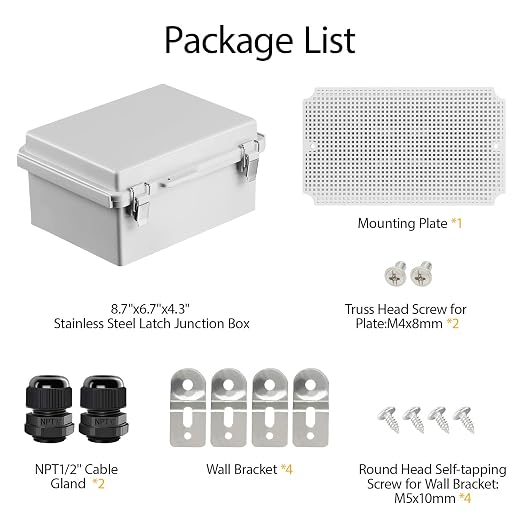 LeMotech Electrical Box, IP67 Waterproof Hinged Cover Stainless Steel Latch - Image 8
