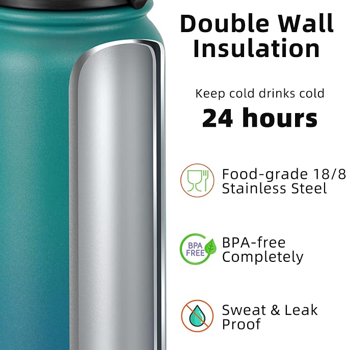 Fanhaw 32 oz Insulated Stainless Steel Water Bottle - Image 3