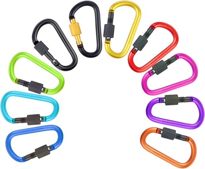 10 Pack Aluminum D Ring Key Rings Hiking Clips Locking Carabiner - Image 4