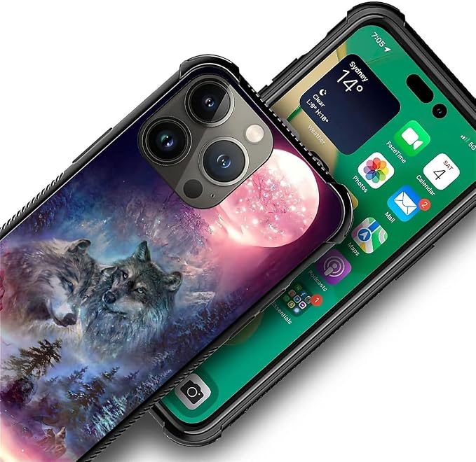 for iPhone 12 Pro Max Case, Star Two Wolfs Howling Pattern Graphic Design Girl - Image 3