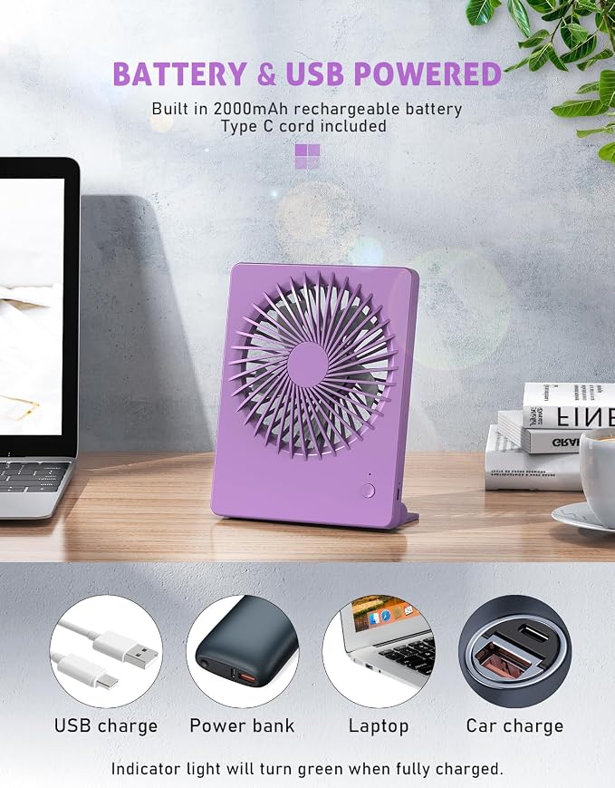 Zuvas Desk Fan Battery Operated Fan Rechargeable 180°Tilt Folding Personal Fan - Image 2