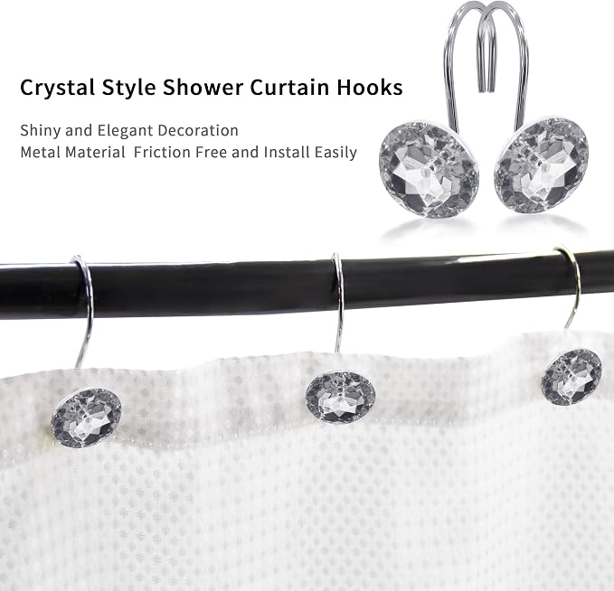 MitoVilla Grey Shower Curtain Hooks Rings, Metal Shower Hooks - Image 3