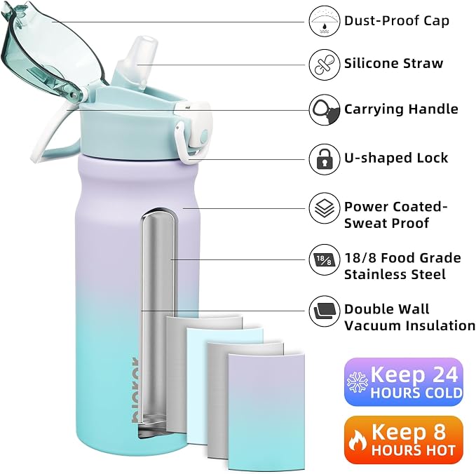 BJPKPK Water Bottle with Straw 18oz Insulated Water Bottles Reusable Stainless - Image 2