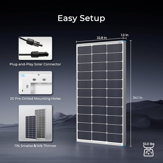 Renogy 100W Solar Panel N-Type, 12V 100 Watt Solar Panel 16BB 25% - Image 8