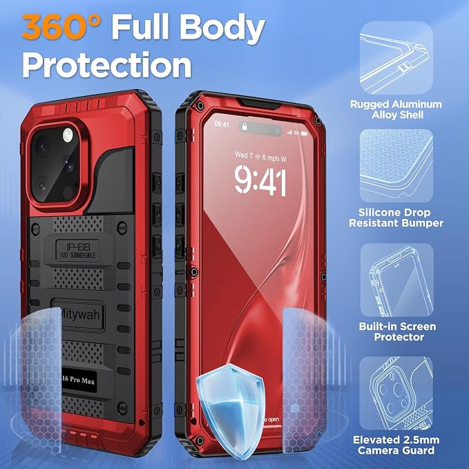 Mitywah Waterproof Case for iPhone 16 Pro Max, Heavy Duty Metal Cover - Image 4