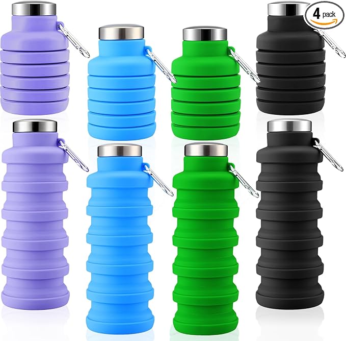 Lallisa 4 Pcs Collapsible Water Bottles 17 oz Reusable Silicone Foldable Travel by Lallisa