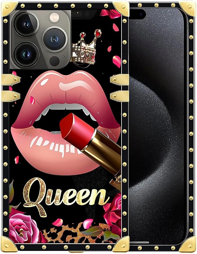 Compatible with iPhone 16 Pro Max Case, Glitter Red Rose Queen Leopard Lipstick by Unknown