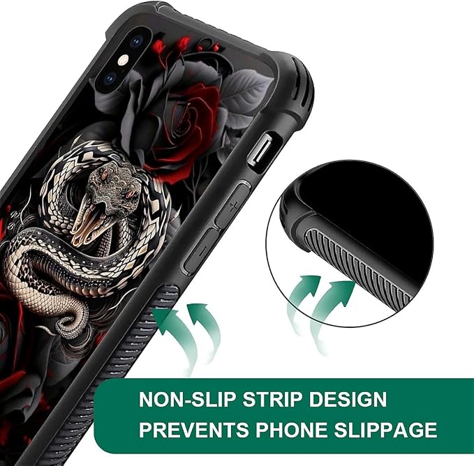 for iPhone X/Xs Case, Entwined Rose Snake Pattern Graphic Design Girl Boy Soft - Image 3