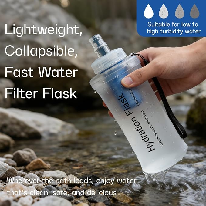 GUYI 500ml Collapsible Water Filter Bottle, Removes Impurities, BPA Free - Image 3