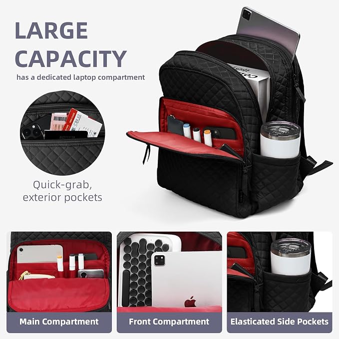 Backpack for Women, College Backpack, Quilted Casual Daypack, Waterproof - Image 5