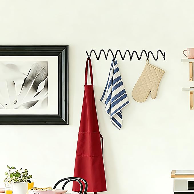 Black Wall Mounted Coat Rack, Decoration Wave Shaped Wall Hooks, Heavy-Duty - Image 3