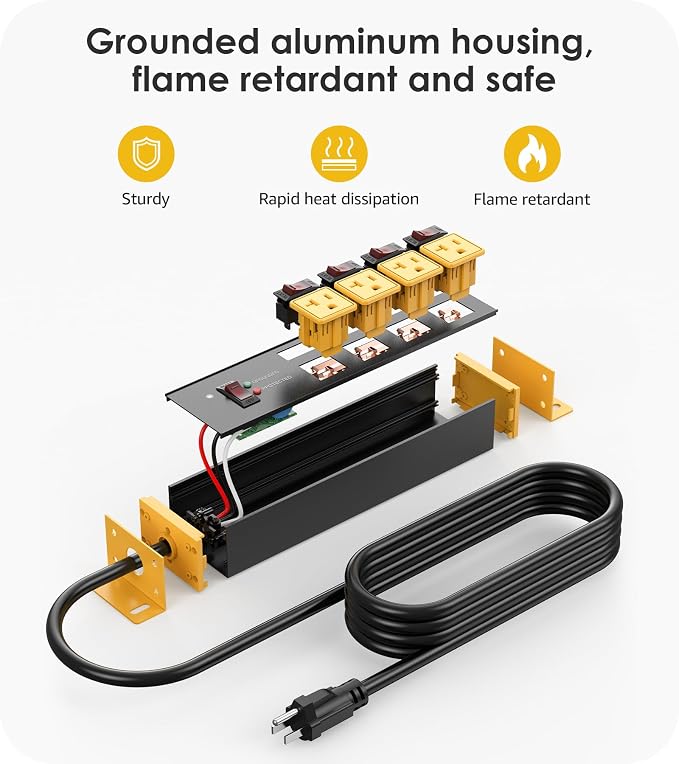 CCCEI Heavy Duty Surge Protector Power Strip 20 Amp Individual Switches. 12FT - Image 6