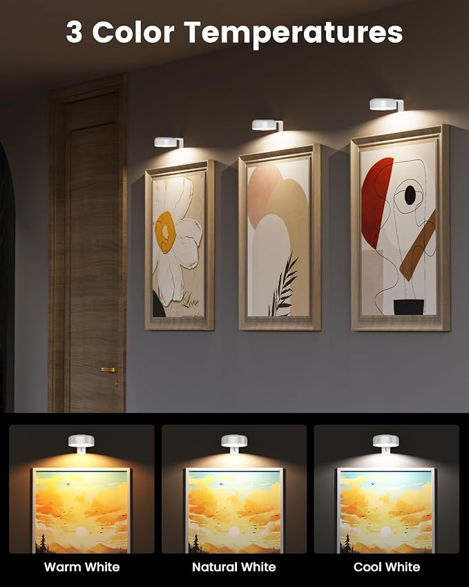 Picture Lights for Wall, Wireless 2000mAh Rechargeable Magnetic LED Puck Lights - Image 5