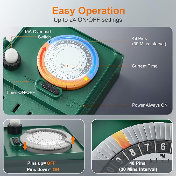 SURAIELEC Outdoor Power Stake, 24-Hour Mechanical Light Timer, Electrical Power - Image 2
