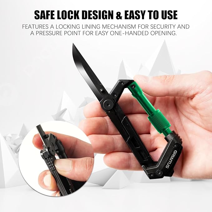 Carabiner Multitool with Pocket Knives, EDC Carabiners, Serrated Knife - Image 7