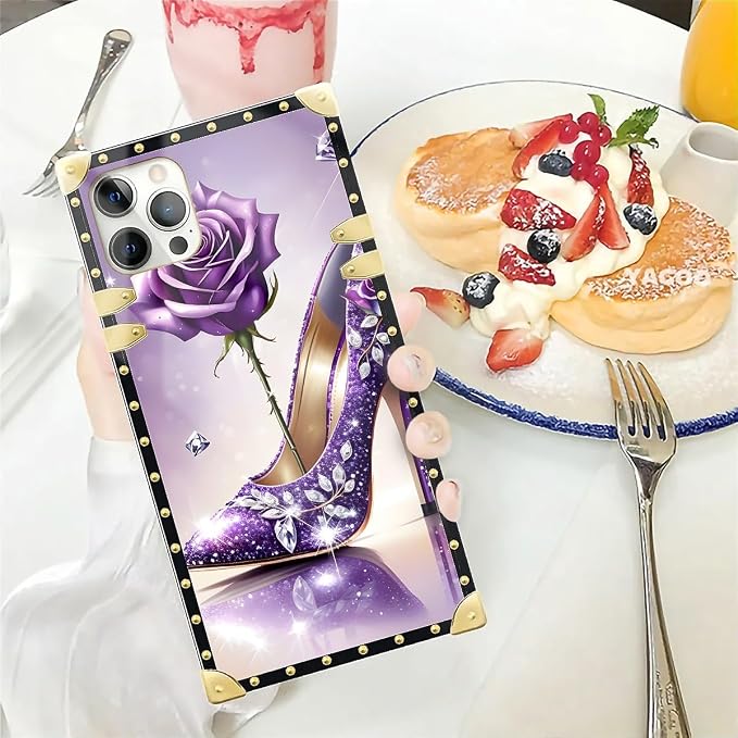 Compatible with iPhone 12 12 Pro Case, High Heeled Purple Diamond Rose Luxury - Image 5