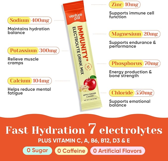 Venture Pal 2-in-1 Hydration + Immune Electrolytes Powder Packets - Image 5