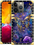 Compatible with iPhone 15 Pro Case, Glistening Golden Butterfly Vibrant Purple by Unknown
