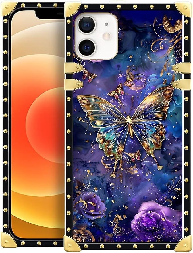 Compatible with iPhone 11 Case, Glistening Golden Butterfly Vibrant Purple Blue by Unknown