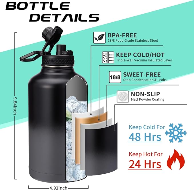 Half Gallon Insulated Water Bottle - - Image 3