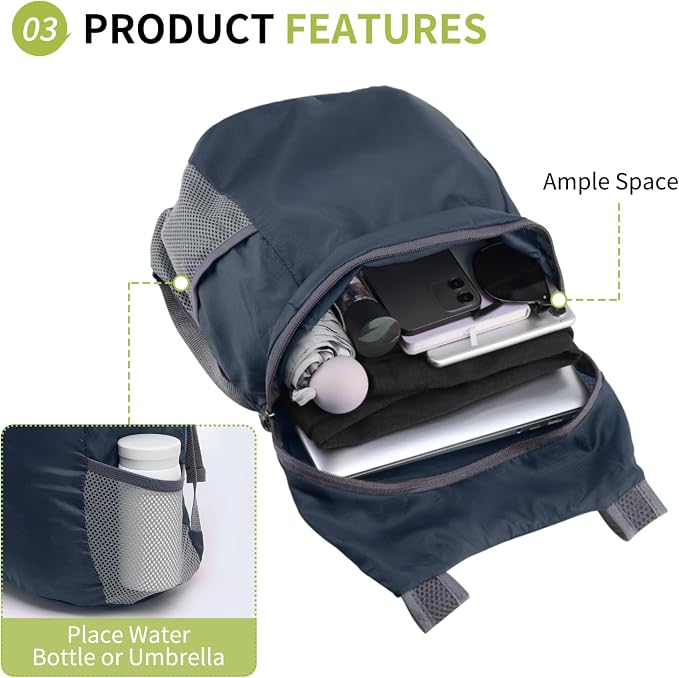 20L Ultra Hiking-Daypack Lightweight Foldable Travel Packable Backpack - Image 5