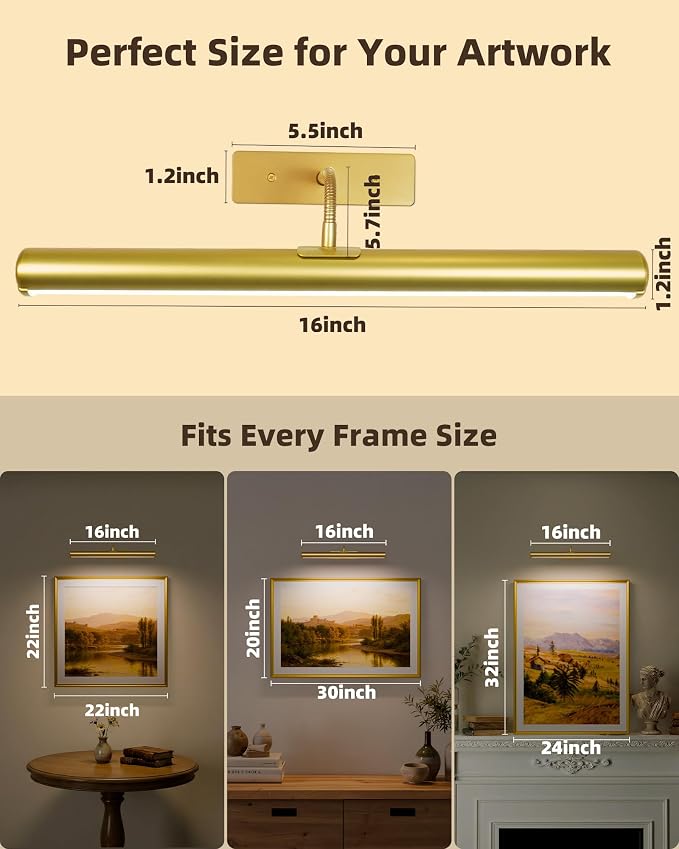 EZVALO 16" Picture Lights for Wall, Rechargeable 6000mAh Painting Lights - Image 5