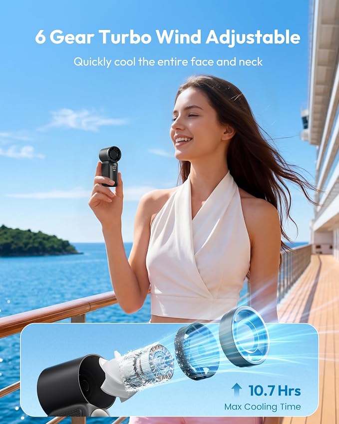 Gaiatop Portable Handheld Mini Fan, 6 Speeds 16900 RPM High Velocity Personal - Image 6