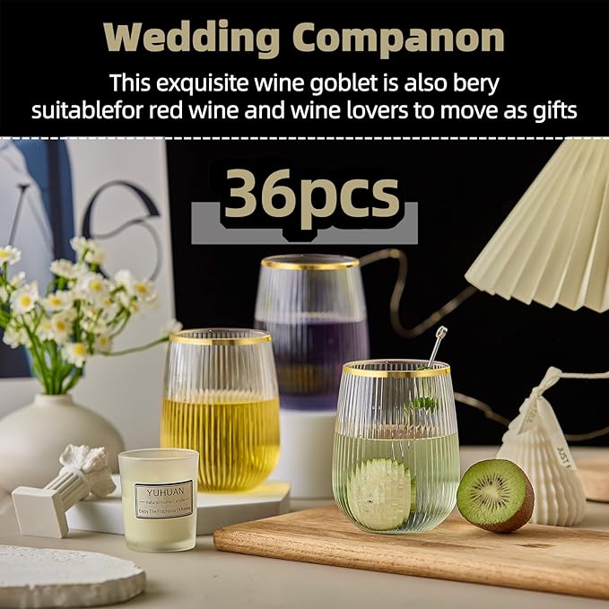 Lueumxc 36 Pack Plastic Wine Glasses, 15Oz Gold Rim Origami Disposable Wine - Image 5